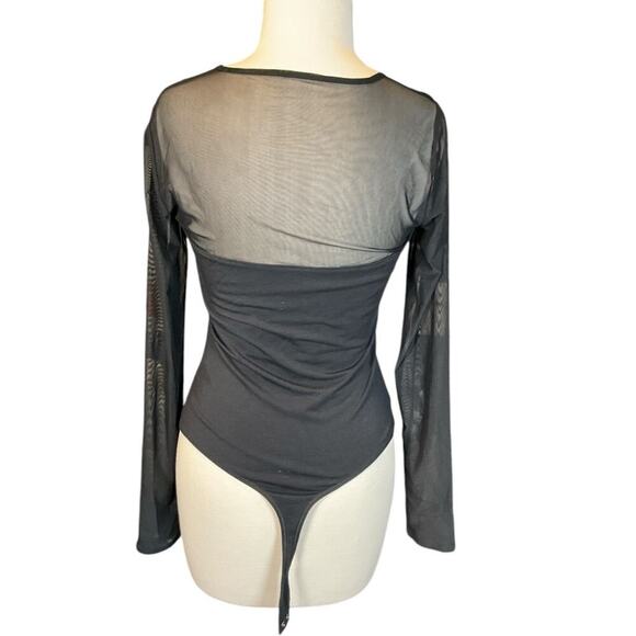 Abercrombie &Fitch Black Body Suit Mesh Long Sleeve High Neck Medium Night Out - Picture 4 of 11